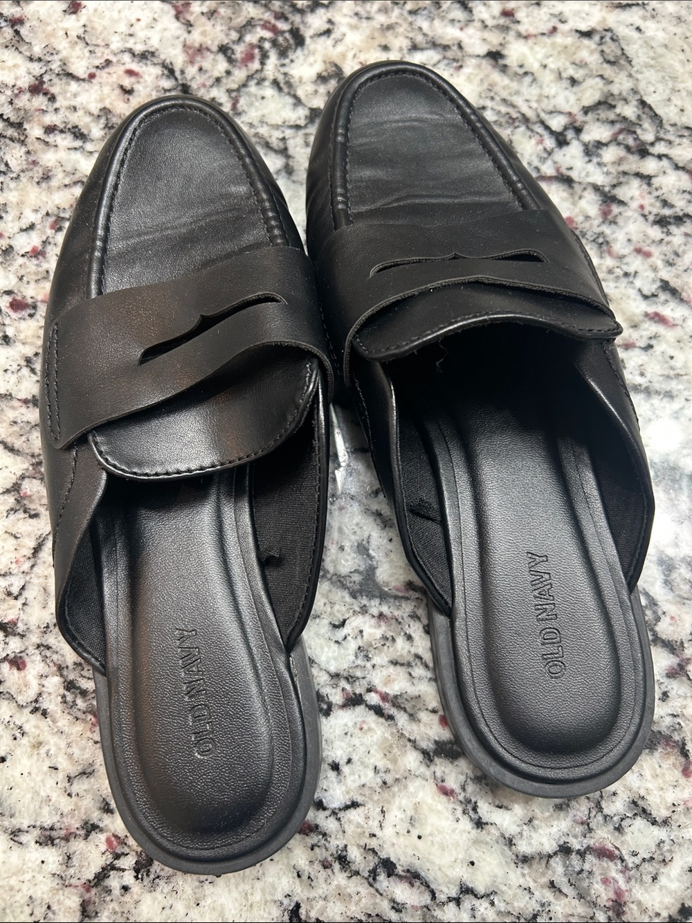 Size 7 Old Navy Black Slip-On Penny Mule Loafers